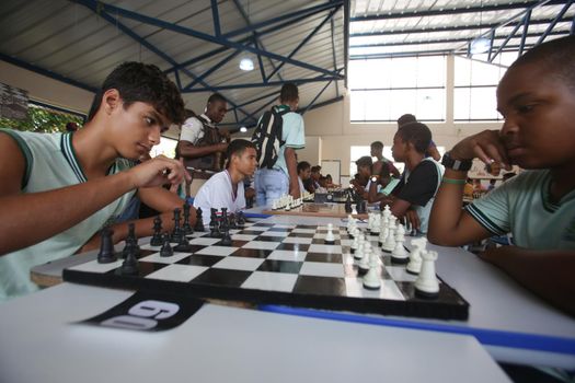 salvador, bahia / brazil - november 8, 2018: Public school students in the Paz neighborhood of Salvador are seen playing chess.