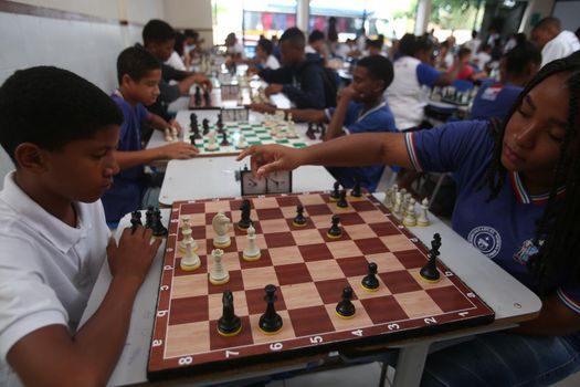 salvador, bahia / brazil - november 8, 2018: Public school students in the Paz neighborhood of Salvador are seen playing chess.