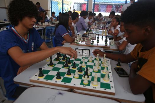 salvador, bahia / brazil - november 8, 2018: Public school students in the Paz neighborhood of Salvador are seen playing chess.