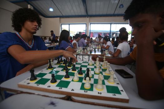 salvador, bahia / brazil - november 8, 2018: Public school students in the Paz neighborhood of Salvador are seen playing chess.