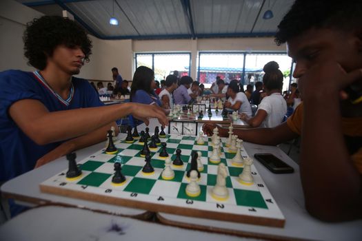 salvador, bahia / brazil - november 8, 2018: Public school students in the Paz neighborhood of Salvador are seen playing chess.