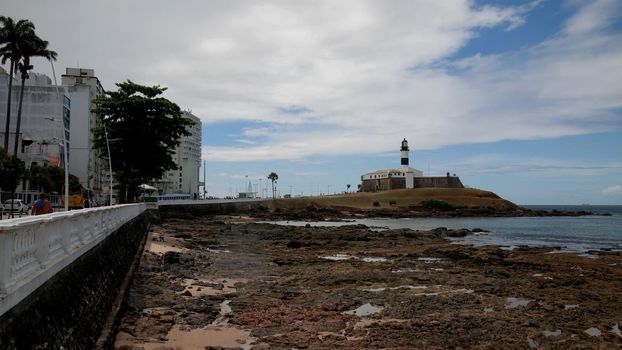 salvador, bahia, brazil - december 14, 2020: view of the Santo Antonio fort, better known as Farol da Barra, in the city of Salvador.
