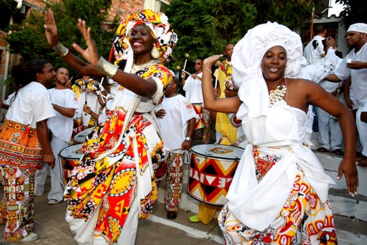 salvador, bahia / brazil - january 15, 2016: Members of Banda Aie, from the cultural group Ile Aiye are seen during the wind in the Candomble Hunkpane Savalu Vodum Zo Kwe terreiro in the Curuzu neighborhood in Salvador.