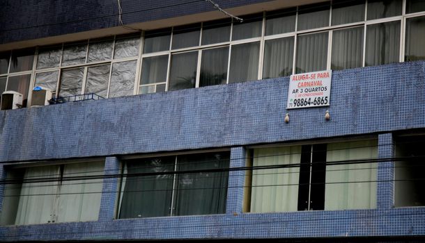 salvador, bahia, brazil - january 15, 2021: season rental sign for an apartment in the Ondina neighborhood, close to the circuit of the Carnival electric trios in the city of Salvador.