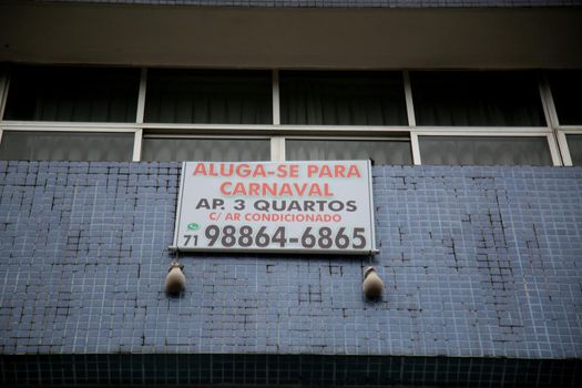 salvador, bahia, brazil - january 15, 2021: season rental sign for an apartment in the Ondina neighborhood, close to the circuit of the Carnival electric trios in the city of Salvador.