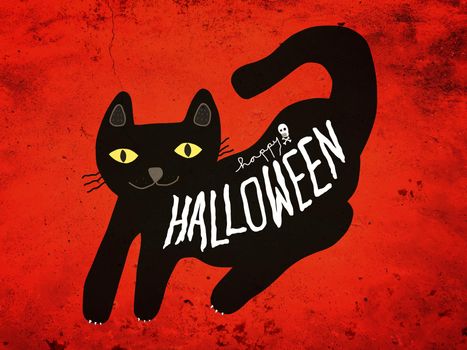 Halloween black cat cartoon illustration