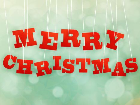 Merry Christmas word hanging on bokeh background