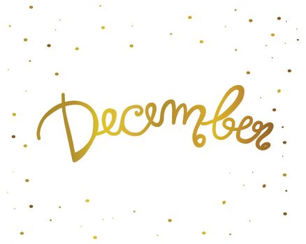 December handwriting lettering gold color vector illustration