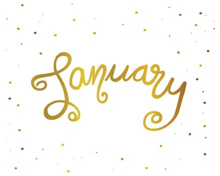 January handwriting lettering gold color vector illustration