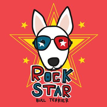 Rock Star Bull Terrier cartoon vector illustration