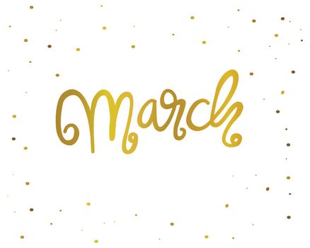 March handwriting lettering gold color vector illustration
