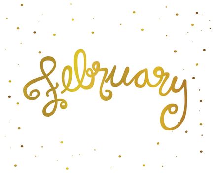 February handwriting lettering gold color vector illustration