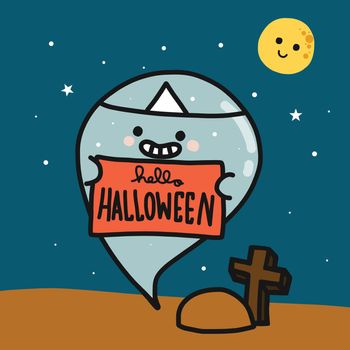 Halloween ghost from graveyard cartoon vector illustration