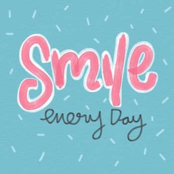 Smile every day word and cute pink and blue watercolor painting illustration