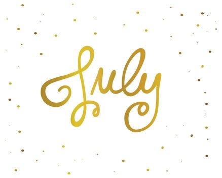 July handwriting lettering gold color vector illustration