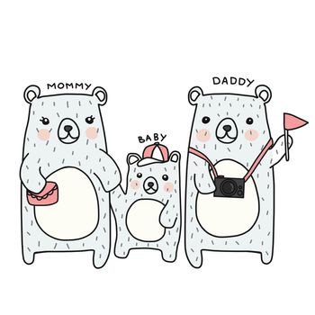 Tourist bear family cute cartoon vector illustration doodle style