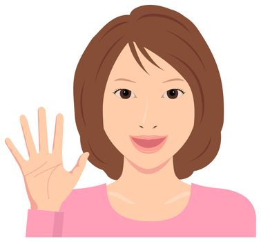 Young woman vector illustration / hand gesture and emotional face.
