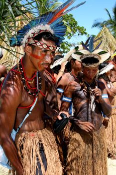 santa cruz cabralia, bahia / brazil - april 19, 2008: Pataxo Indians are seen during disputes at indigenous games in the Coroa Vermelha village in the city of Santa Cruz Cabralia.