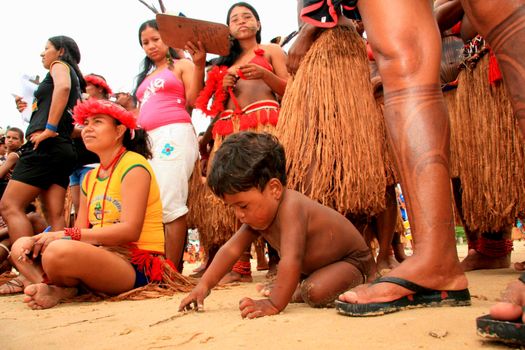 santa cruz cabralia, bahia / brazil - april 19, 2009: Indigenous child of Ethnic Pataxo is seen in Coroa Vermelha Village during Indigenous games.




