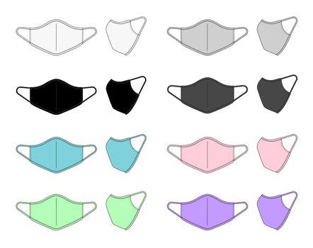 Medical face mask vector template illustration set