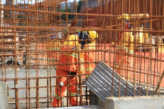 salvador, bahia / brazil - march 23, 2017: Workers seen at construction work of the bus terminal in the city Salvador.