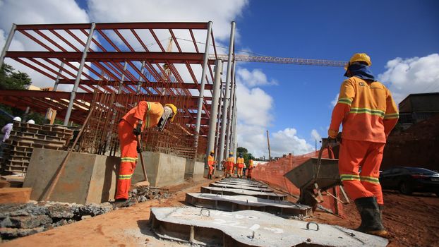 salvador, bahia / brazil - march 23, 2017: Workers seen at construction work of the bus terminal in the city Salvador.