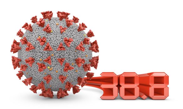 Volumetric text 38.8 and coronovirus cell. 3d render