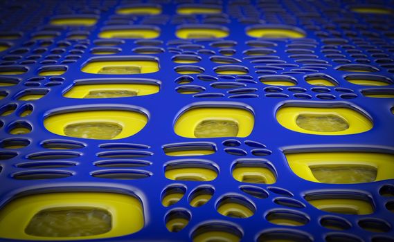 Abstract background from yellow and blue geometric shapes. 3d render.