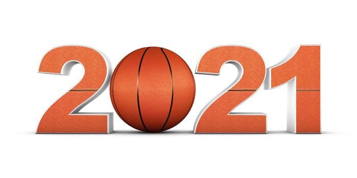 basketball ball and volumetric inscription 2021. 3d render.