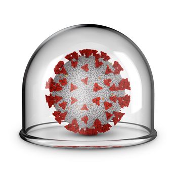 Coronavirus under a glass dome on a white background. 3D rendering.