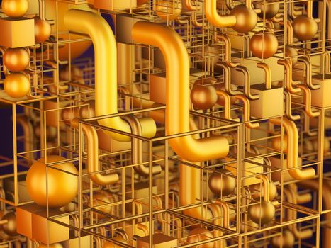 Abstract background of different geometric shapes. 3d render.