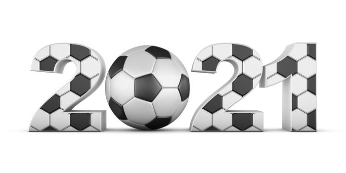  soccer ball and volumetric inscription 2021. 3d render.