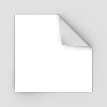 Square sheet of paper with a bent corner. 3d render.