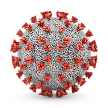 Covid-19 virus close-up on a white background. 3d render.