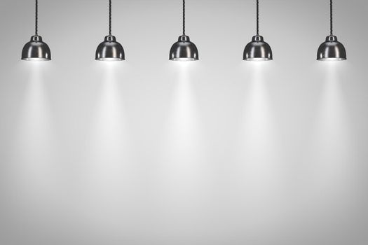 five black lamps on a white background. 3d render.