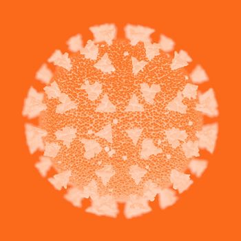 Close-up of the Covid-19 virus in orange tint. 3D rendering.
