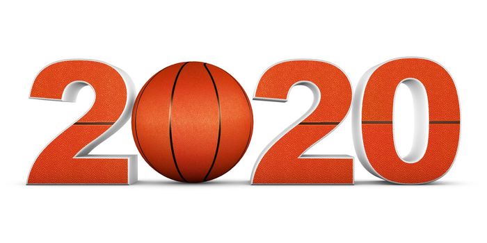 basketball ball and volumetric inscription 2020. 3d render.