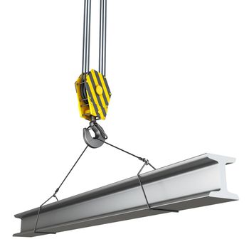 crane hook with construction metal beam. 3d render