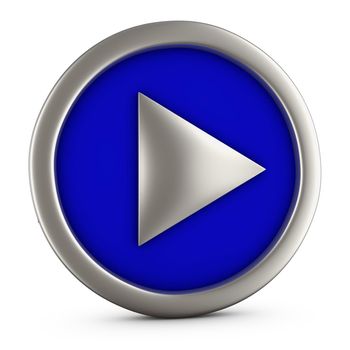 Blue play button on white background. 3d rendering.
