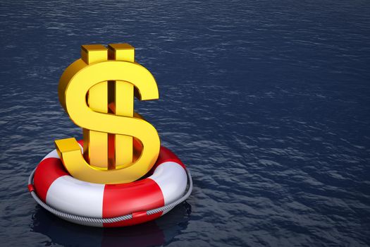 A dollar sign on the lifebuoy. 3d rendering.