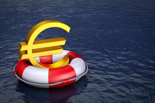 A euro sign on the lifebuoy. 3d rendering.