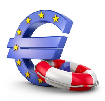 Euro sign and  lifebuoy on a white background. 3d rendering.