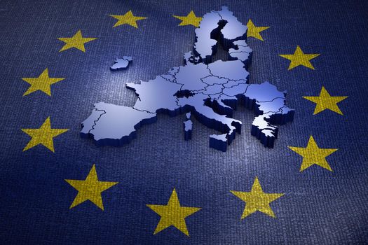 The volume map of the European Union on the flag. 3d rendering.