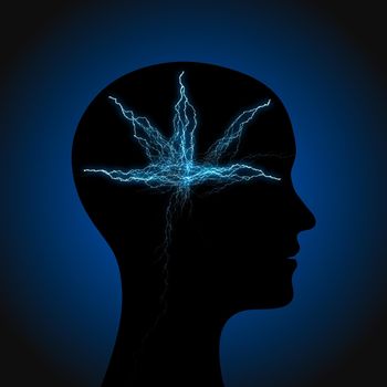 Silhouette of a man's head with lightning.