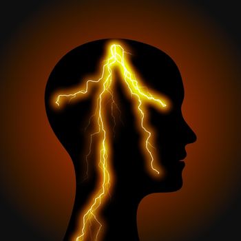 Silhouette of a man's head with lightning.
