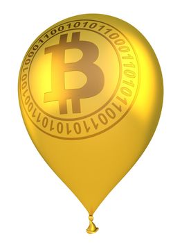 Inflatable ball with the inscription of the bitcoin sign. 3d rendering.