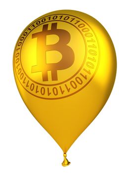 Inflatable ball with the inscription of the bitcoin sign. 3d rendering.