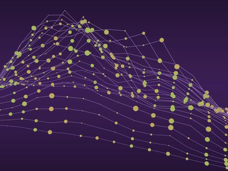 Lines and points on a purple background. 3d rendering.