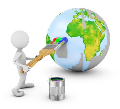 A man with a brush paints the earth on the sphere. 3d rendering.Elements of this image are furnished by NASA.