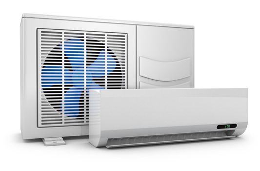 Modern air conditioning on a white background. 3d rendering.